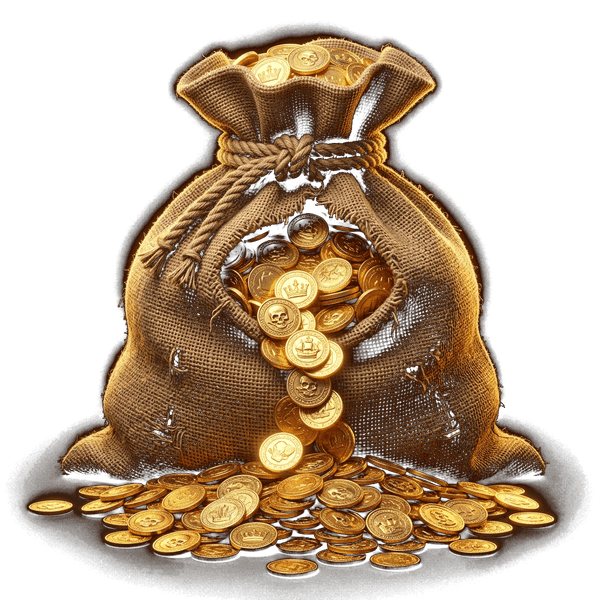 Treasure sack of gold coins: knowledge is the real treasure